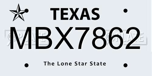 MBX7862 Texas License Plate