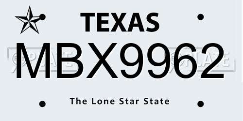 MBX9962 Texas License Plate