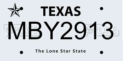 MBY2913 Texas License Plate