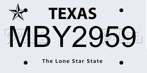 MBY2959 Texas License Plate
