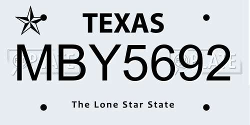MBY5692 Texas License Plate