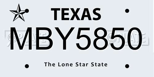 MBY5850 Texas License Plate