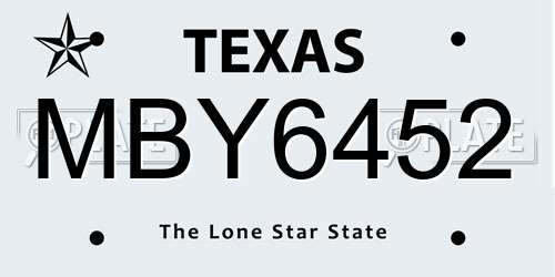 MBY6452 Texas License Plate
