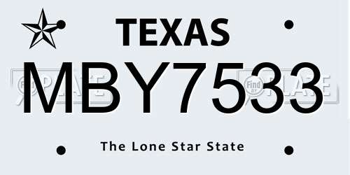 MBY7533 Texas License Plate