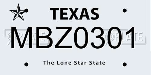 MBZ0301 Texas License Plate