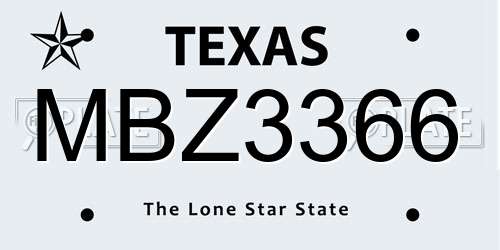 MBZ3366 Texas License Plate
