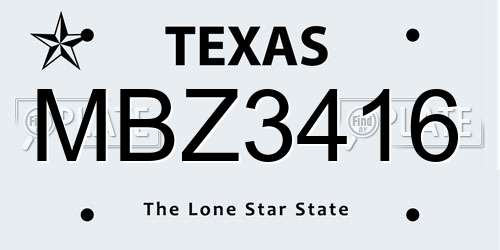 MBZ3416 Texas License Plate
