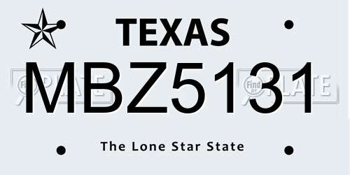 MBZ5131 Texas License Plate