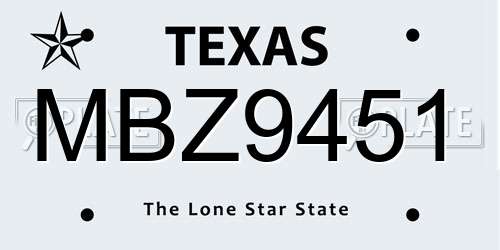 MBZ9451 Texas License Plate