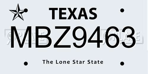MBZ9463 Texas License Plate