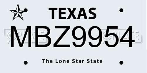 MBZ9954 Texas License Plate