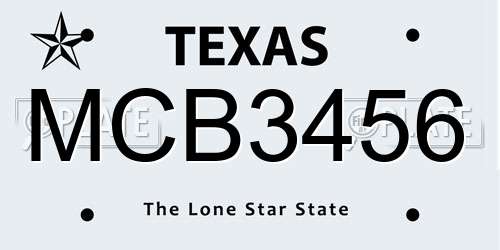 MCB3456 Texas License Plate