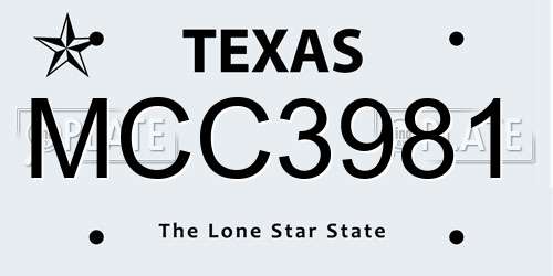 MCC3981 Texas License Plate