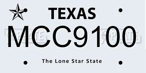MCC9100 Texas License Plate