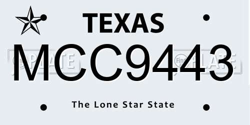 MCC9443 Texas License Plate