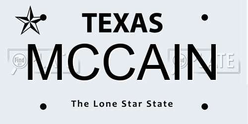 MCCAIN Texas License Plate