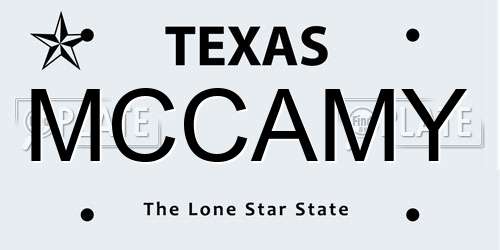 MCCAMY Texas License Plate