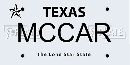 MCCAR Texas License Plate
