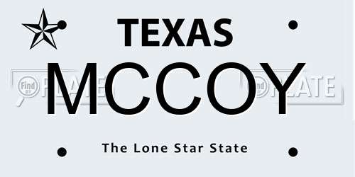 MCCOY Texas License Plate