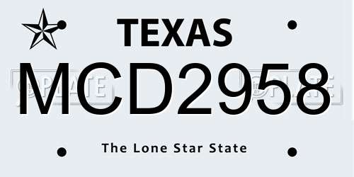 MCD2958 Texas License Plate