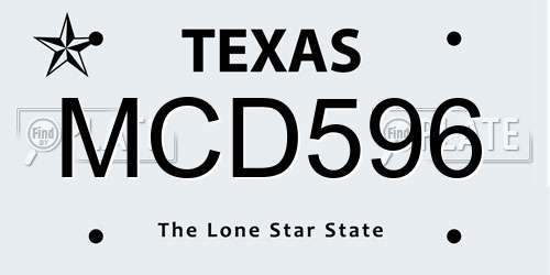 MCD596 Texas License Plate