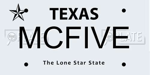 MCFIVE Texas License Plate
