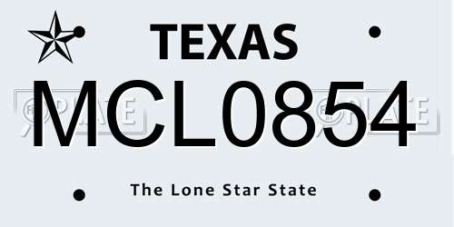 MCL0854 Texas License Plate
