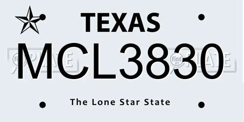MCL3830 Texas License Plate