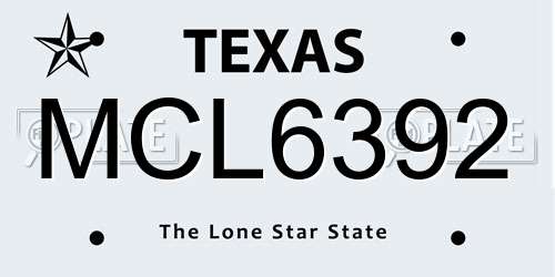 MCL6392 Texas License Plate