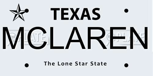 MCLAREN Texas License Plate