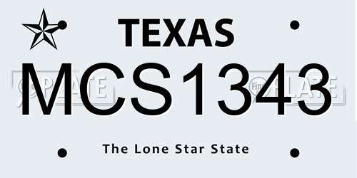 MCS1343 Texas License Plate