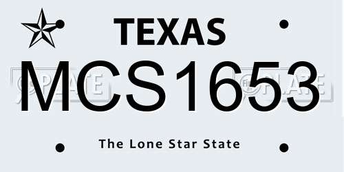 MCS1653 Texas License Plate