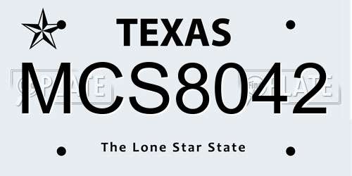 MCS8042 Texas License Plate