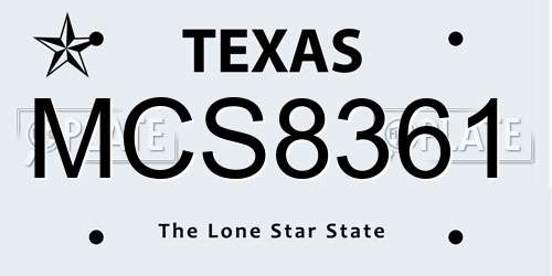 MCS8361 Texas License Plate