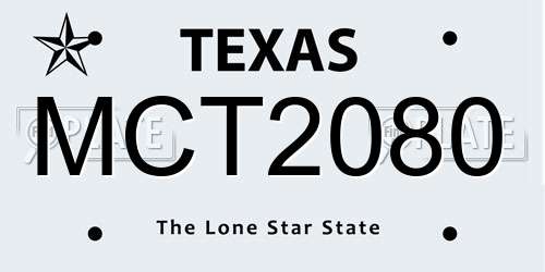 MCT2080 Texas License Plate