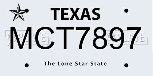 MCT7897 Texas License Plate