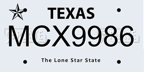 MCX9986 Texas License Plate