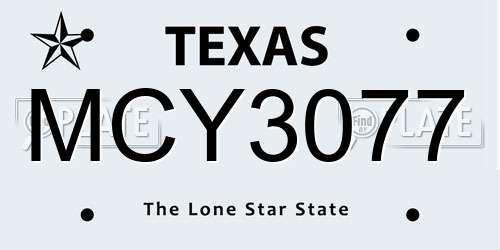 MCY3077 Texas License Plate