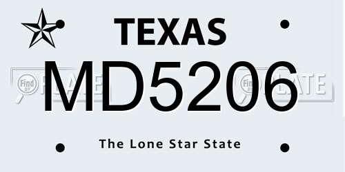 MD5206 Texas License Plate