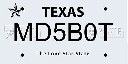 MD5B0T Texas License Plate
