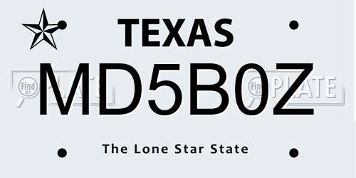 MD5B0Z Texas License Plate