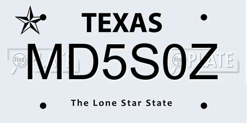 MD5S0Z Texas License Plate