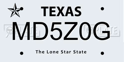 MD5Z0G Texas License Plate