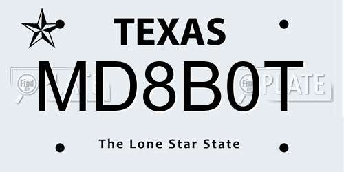 MD8B0T Texas License Plate