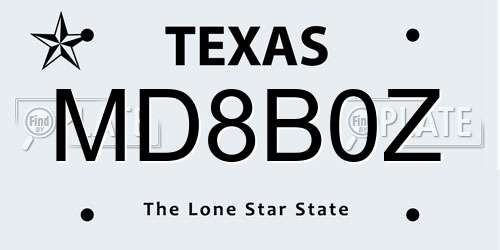 MD8B0Z Texas License Plate