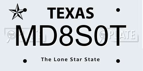 MD8S0T Texas License Plate