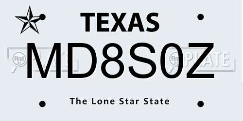 MD8S0Z Texas License Plate
