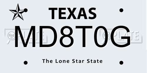 MD8T0G Texas License Plate