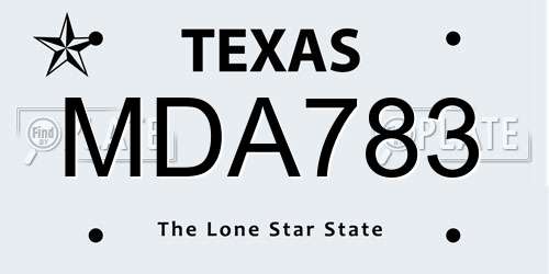 MDA783 Texas License Plate