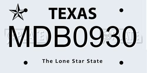 MDB0930 Texas License Plate